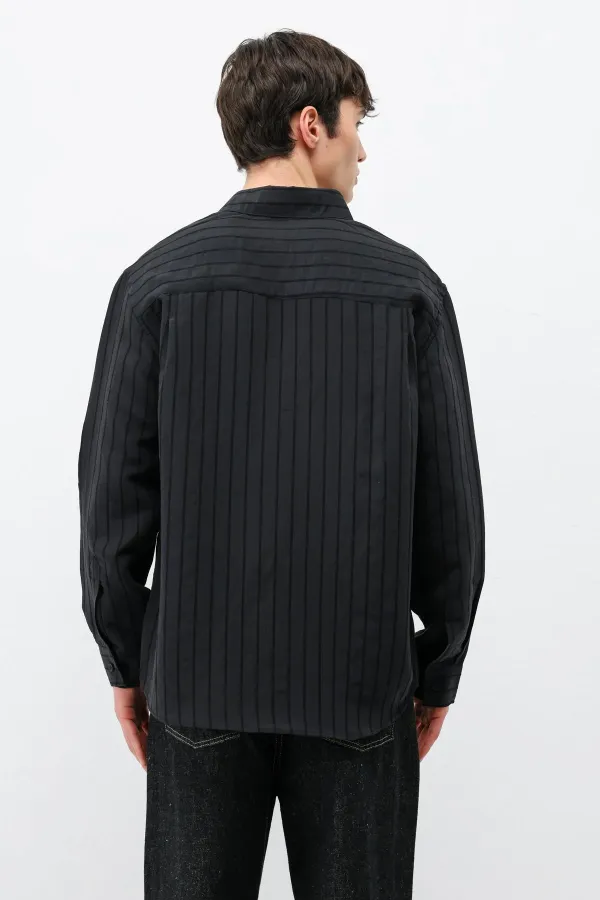 Chemise oversize rayée en modal noir