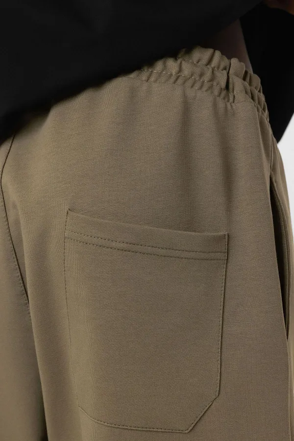 Pantalon de survêtement basique à taille élastique, kaki