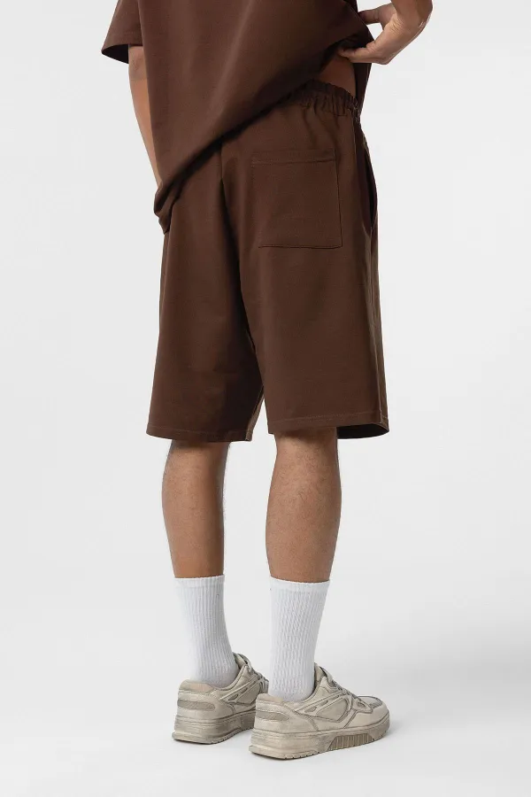 Basic Oversize Şort Takım Kahve