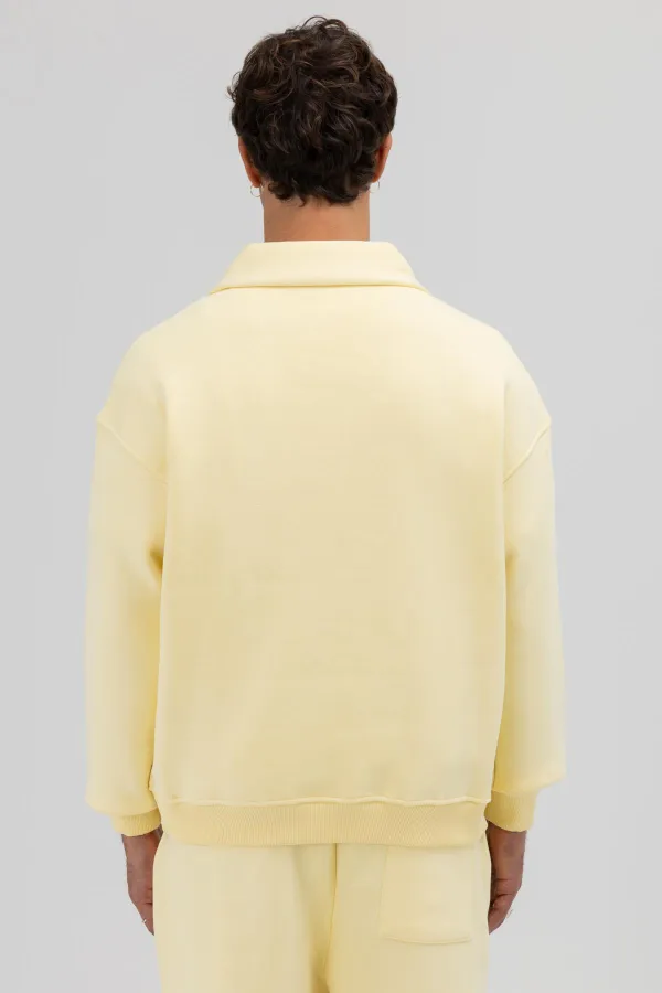 Oversize Zip-Up Stand-Up Collar Sweatshirt Yellow