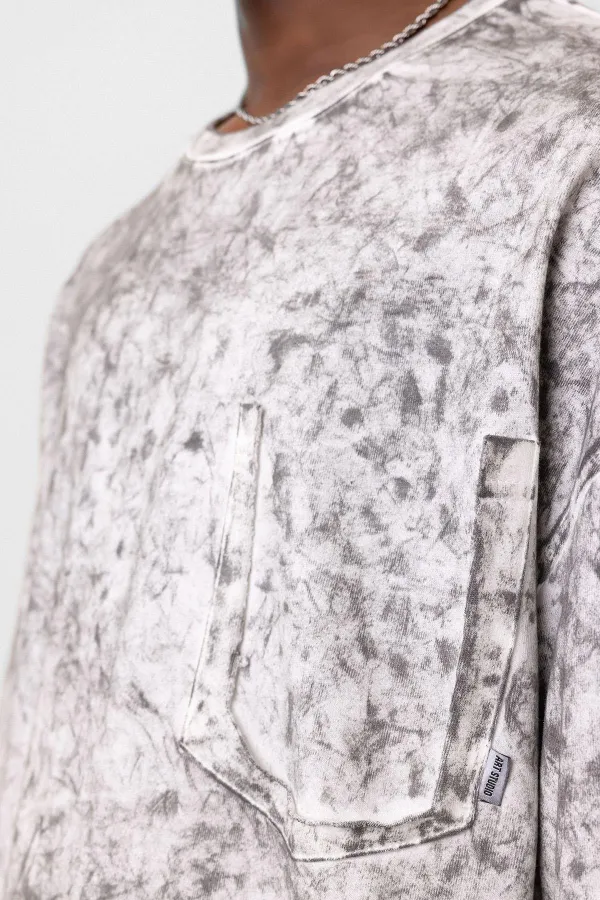 Washed Oversize T-Shirt with Pocket Detail, Ecru