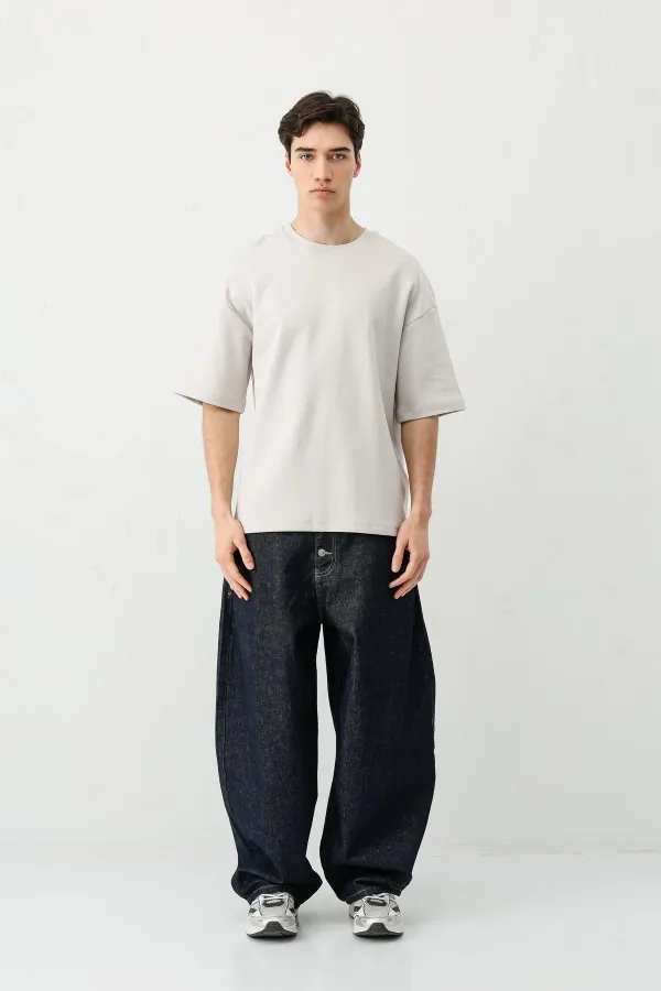 Kısa Kollu Boxy Fit Tişört Ice Grı