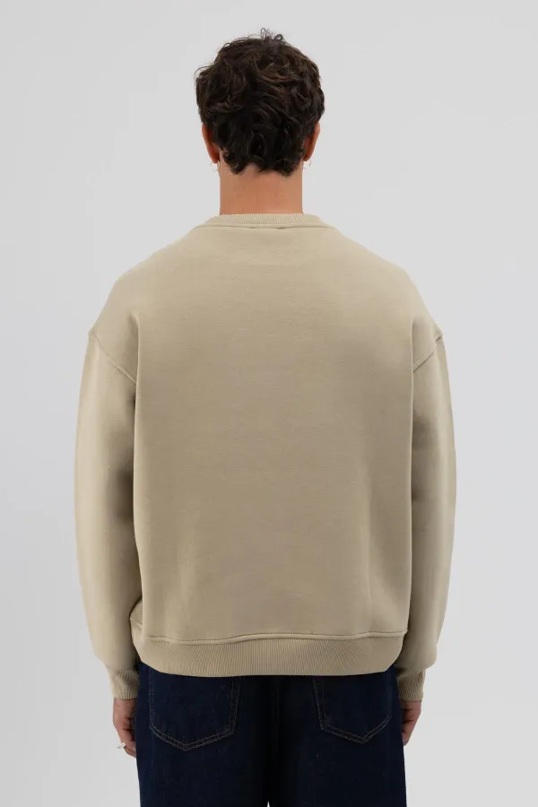 Sweat-shirt basique à col rond et coupe oversize kaki