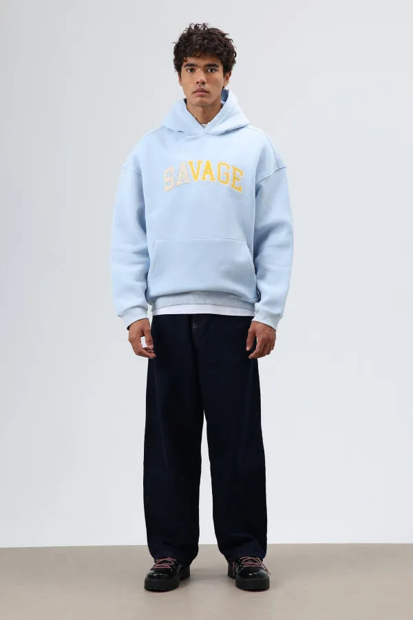 Sweat à capuche imprimé oversize bleu ciel