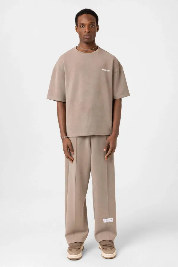 Label Detailed Oversize Modal Fabric Tracksuit Set Mink