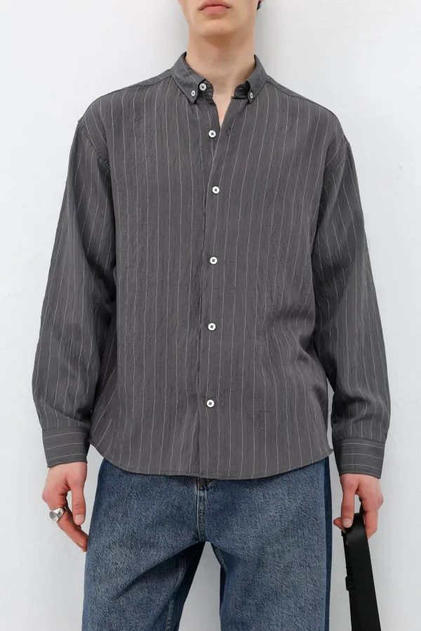 Chemise rayée oversize anthracite