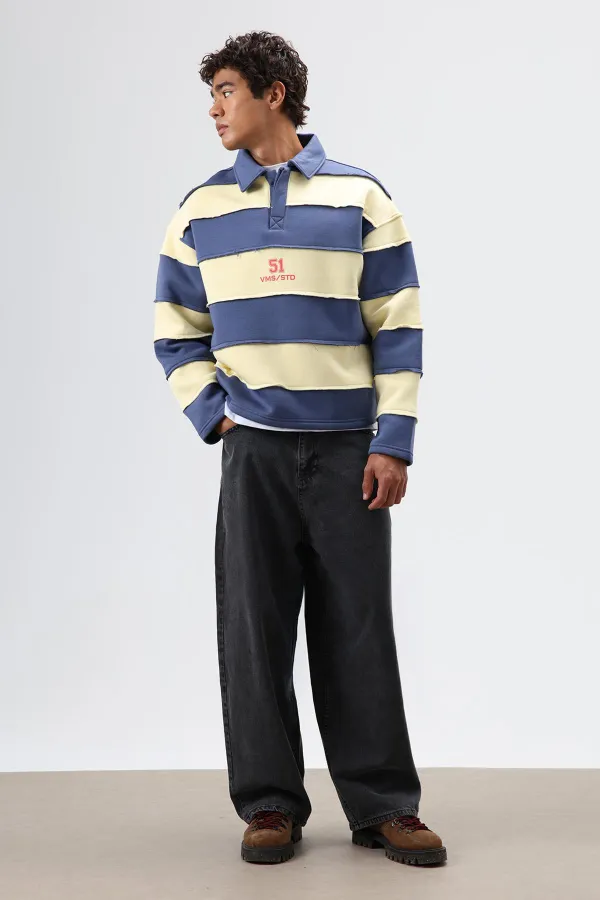 Sweat-shirt oversize à rayures imprimées bleu