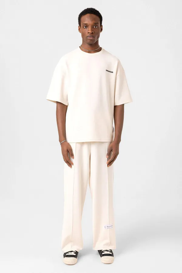 Label Detailed Oversize Modal Fabric Tracksuit Set, Ecru