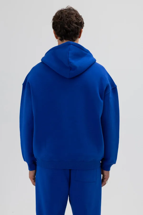 Sweat à capuche oversize basique zippé bleu marine