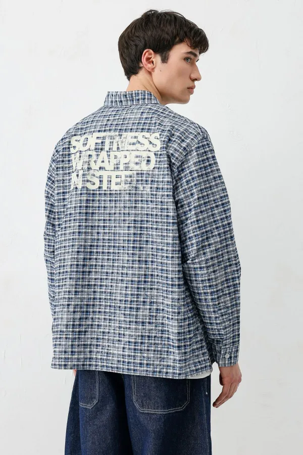 Chemise à carreaux à manches longues, bleu marine.