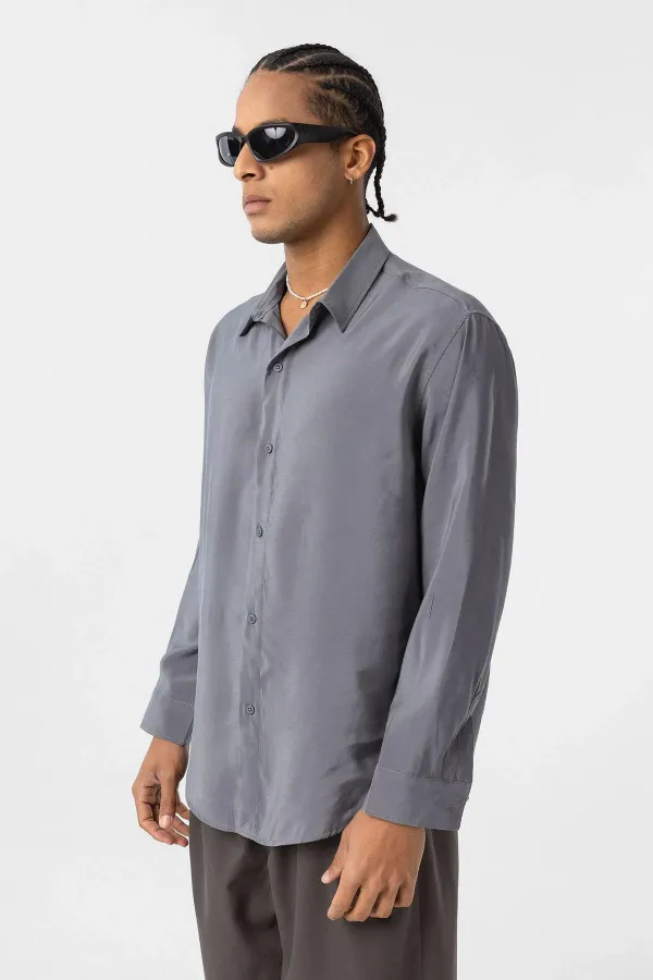 Oversize Modal Kumaş Gömlek Gri