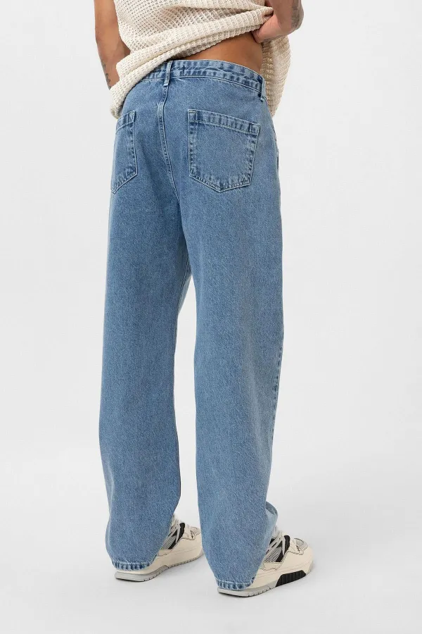 Relaxed Fit Jeans with Stitching Detail, Light Blue Melange