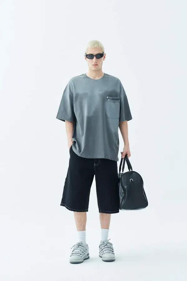 Washed Oversize T-Shirt with Pocket Detail, Dark Gray
