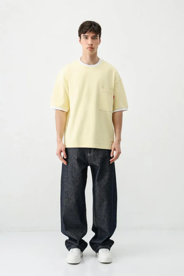Kısa Kollu Oversize Cepli Tişört Sarı