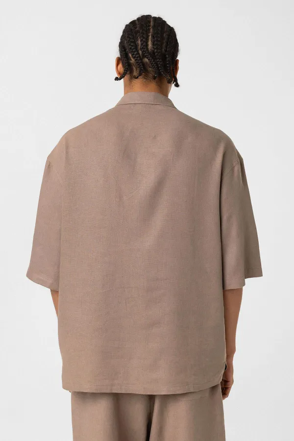 Double Pocket Oversize Linen Shirt, Mink