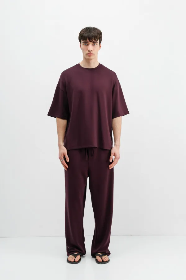 Modal Karışımlı Oversize Tişört Mürdüm