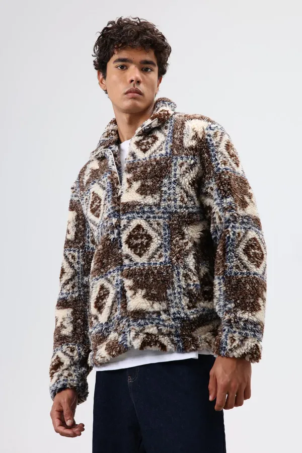 Oversize Peluş Mont Kahve