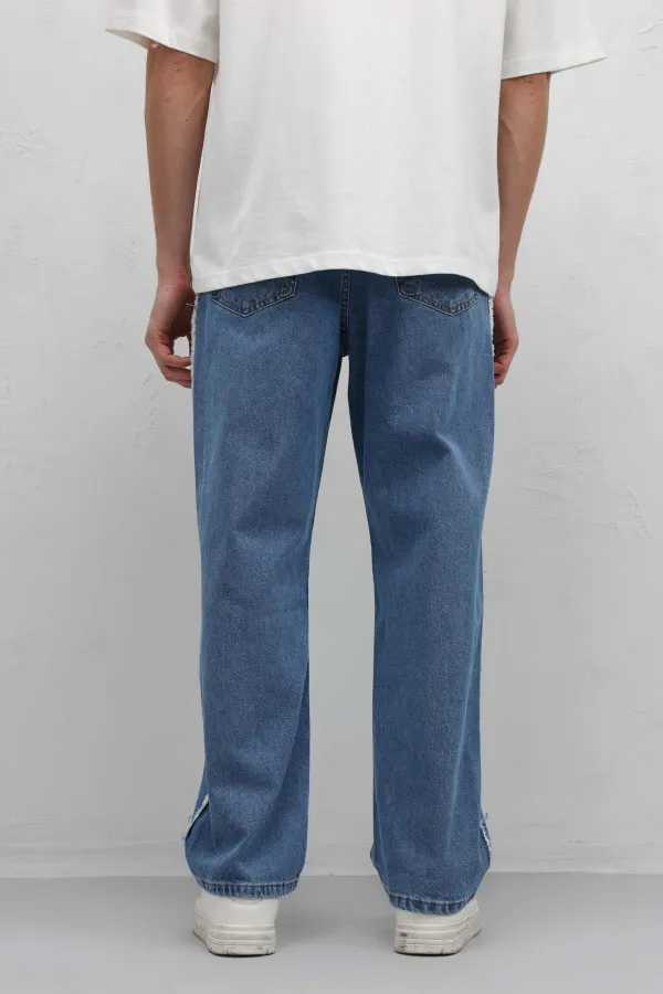 Yan Dikiş Detaylı Baggy Jean Mavi