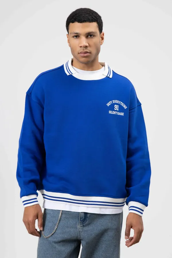 Sweat-shirt oversize à col brodé, bleu marine