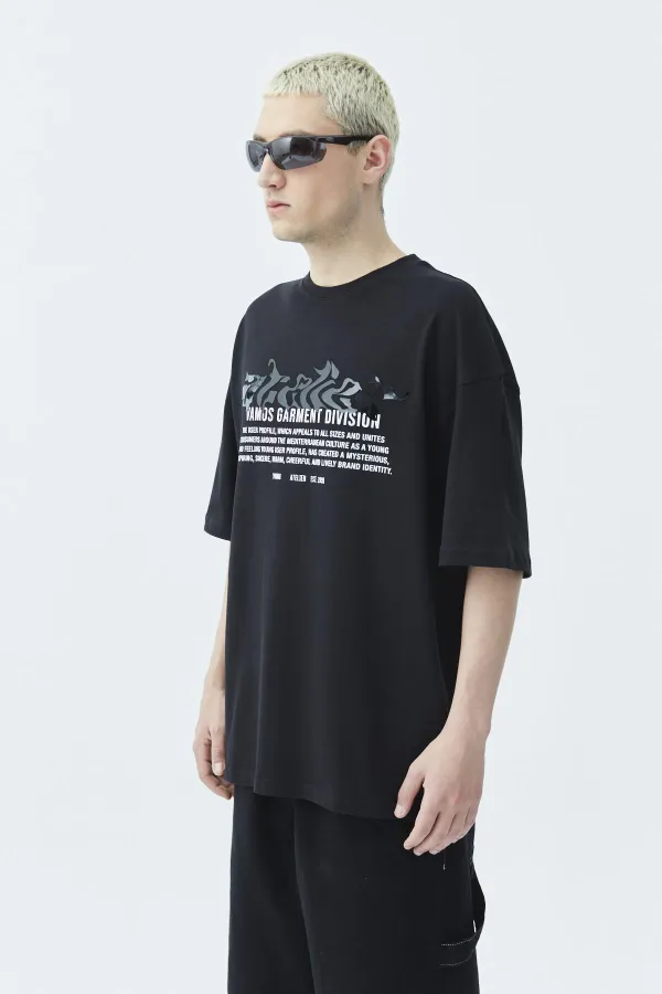 Atelier Kabartma Baskılı Oversize Tişört Siyah