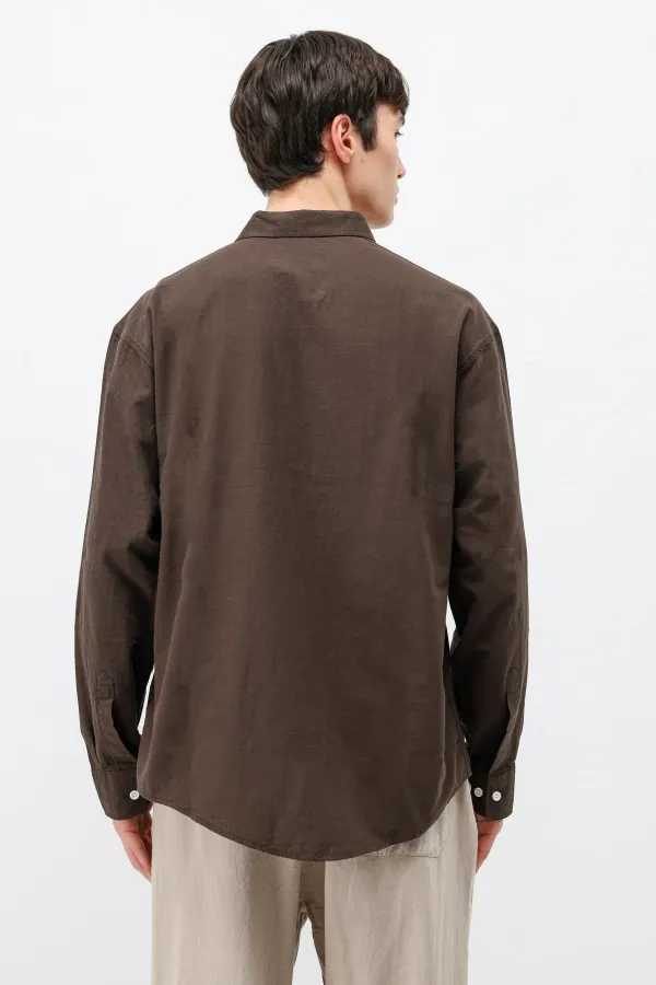 Basic Oversize Pamuk  Keten Gömlek Kahve