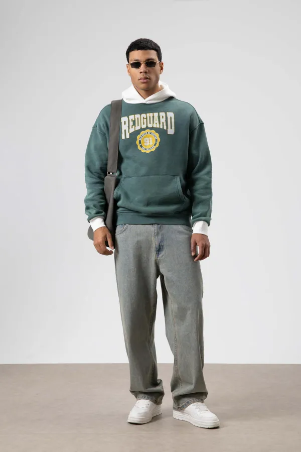 Oversize Baskılı Kapüşonlu Sweatshirt Nefti