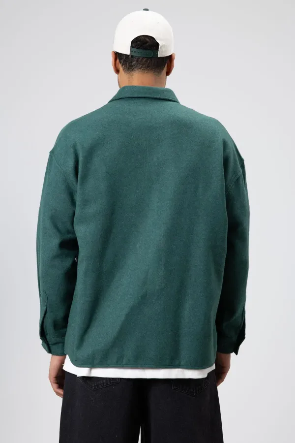 Dokulu Oversize Gömlek Ceket Haki