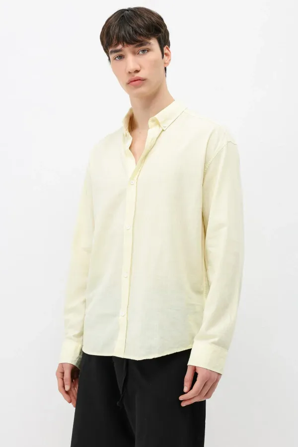 Basic Oversize Pamuk  Keten Gömlek Sarı