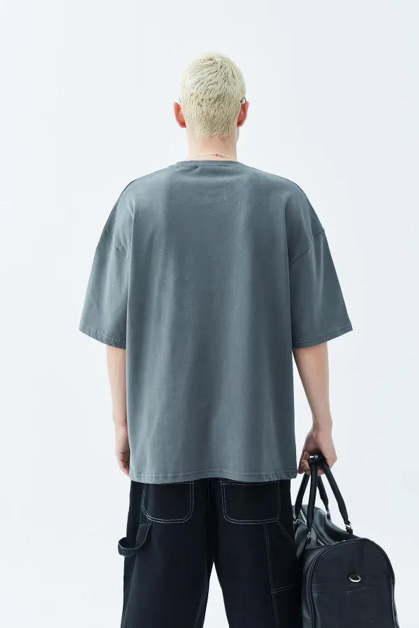 Washed Oversize T-Shirt with Pocket Detail, Dark Gray