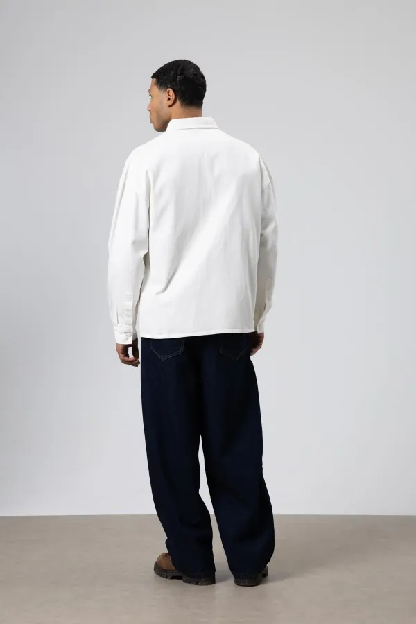 Oversize Gabardin Gömlek Ceket Beyaz
