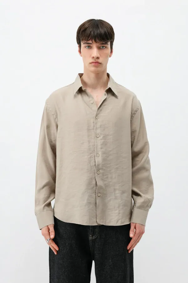 Chemise oversize beige en modal
