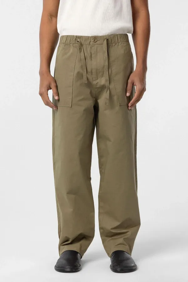 Baggy Fit Gabardine Trousers Khaki