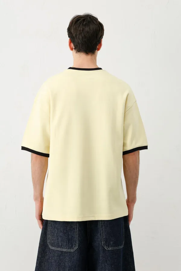 Baskılı Bisiklet Yaka Oversize Tişört Sarı