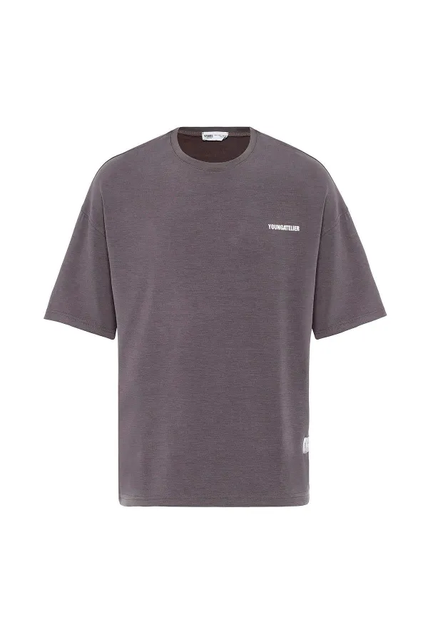 Label Detailed Oversize Modal Fabric Tracksuit Set Coffee