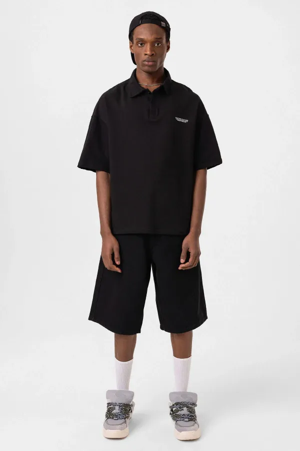 Polo Yaka Oversize Tişört Siyah