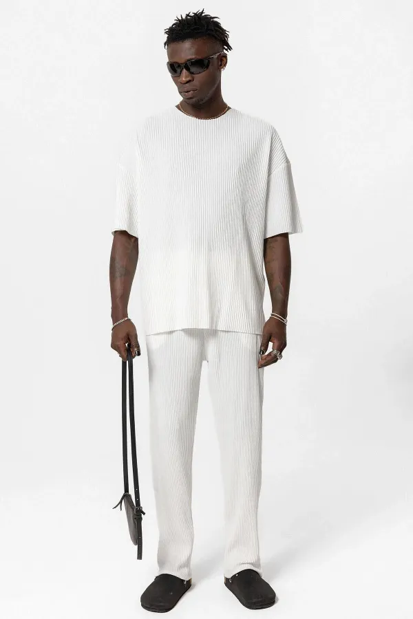 Basic Oversize Bisiklet Yaka Ottoman Takım Beyaz