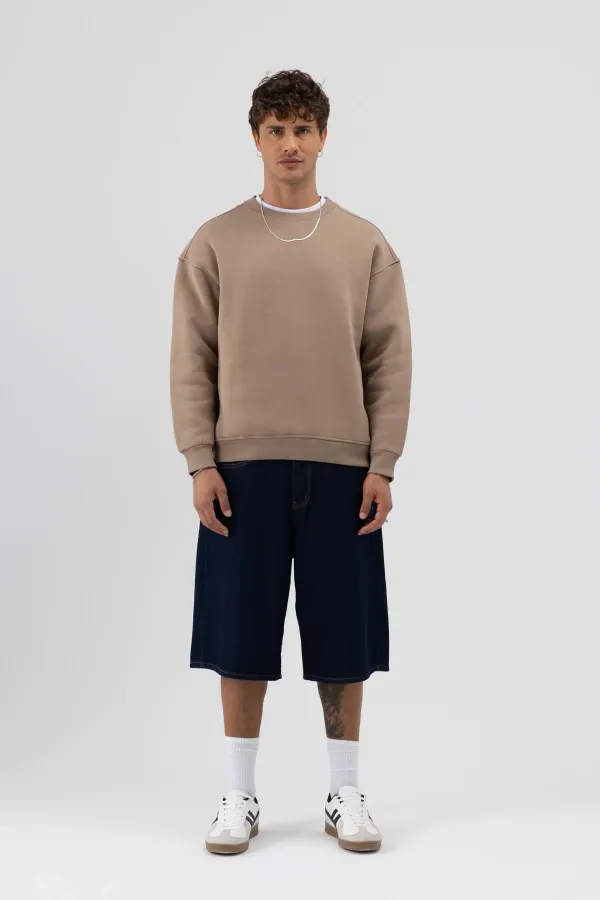 Sweat-shirt basique à col rond oversize couleur vison clair