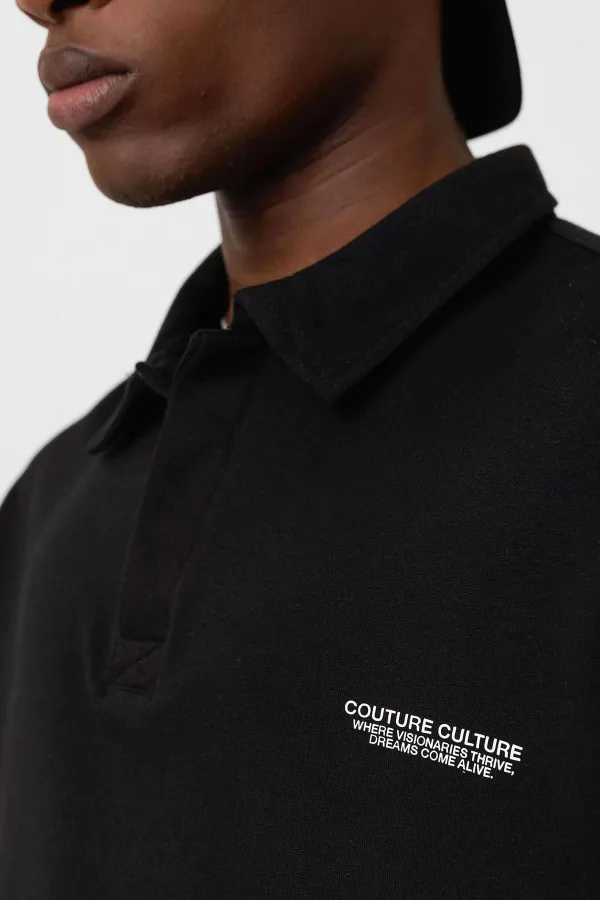 Polo Yaka Oversize Tişört Siyah