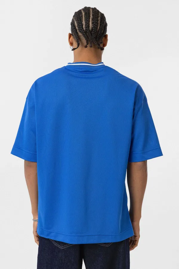 Oversize V-Neck Jersey T-Shirt (Navy Blue)