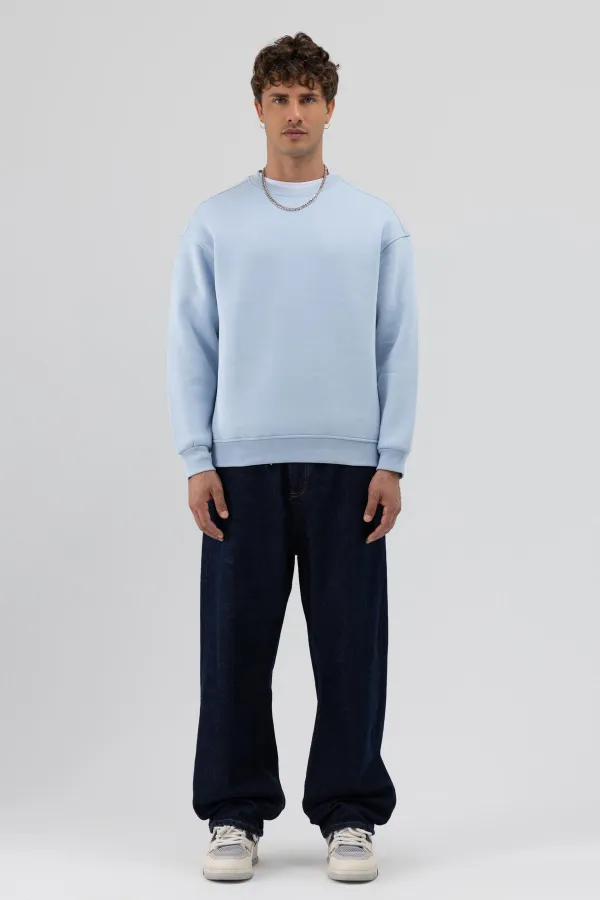 Sweat-shirt basique à col rond oversize bleu ciel