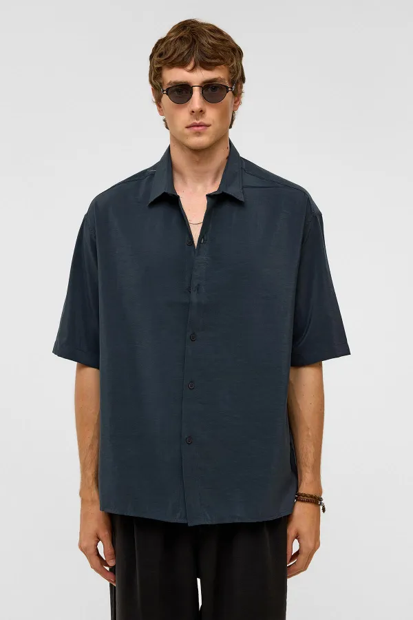 Basic Oversize Short-Sleeve Modal Shirt, Dark Gray