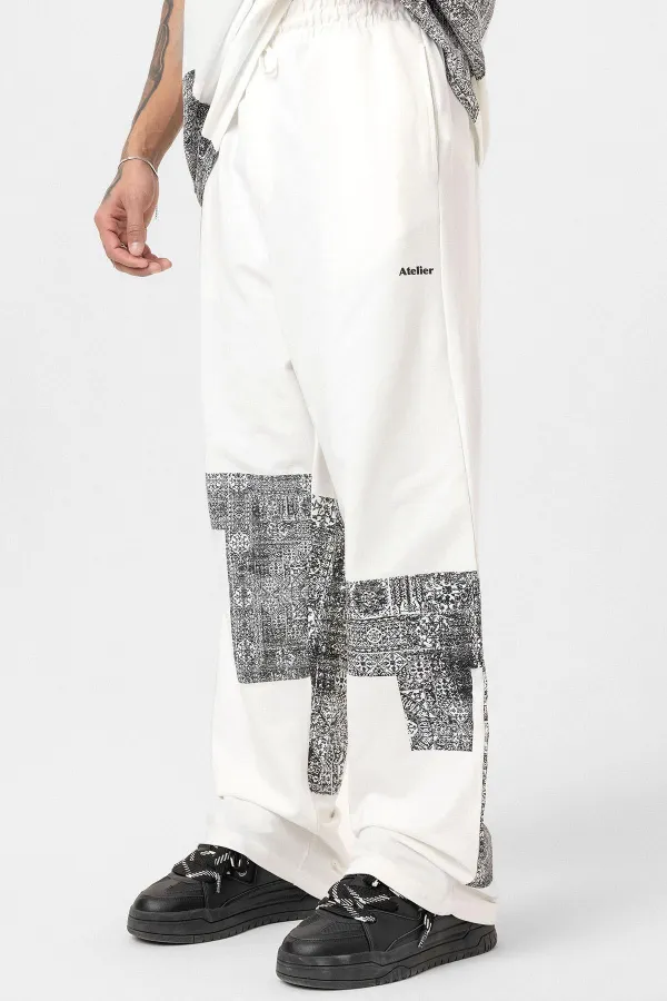 Etnik Desenli Oversize Eşofman Takım Ekru