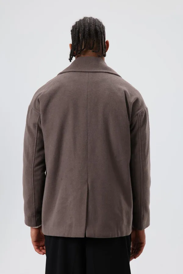 Oversize Kruvaze Kısa Kaşe Ceket Koyu Vızon