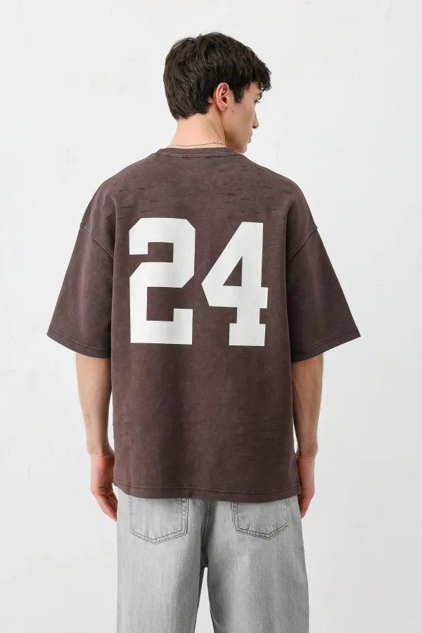 T-shirt oversize imprimé, couleur café