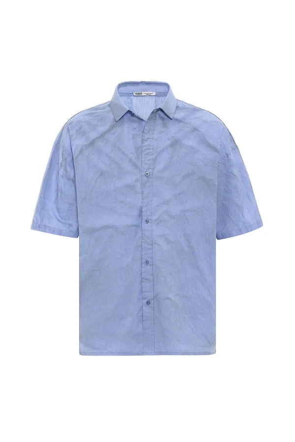 Chemise oversize en popeline délavée, bleue