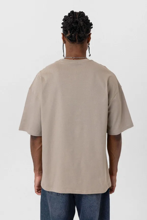 T-shirt basique oversize à col rond, couleur vison