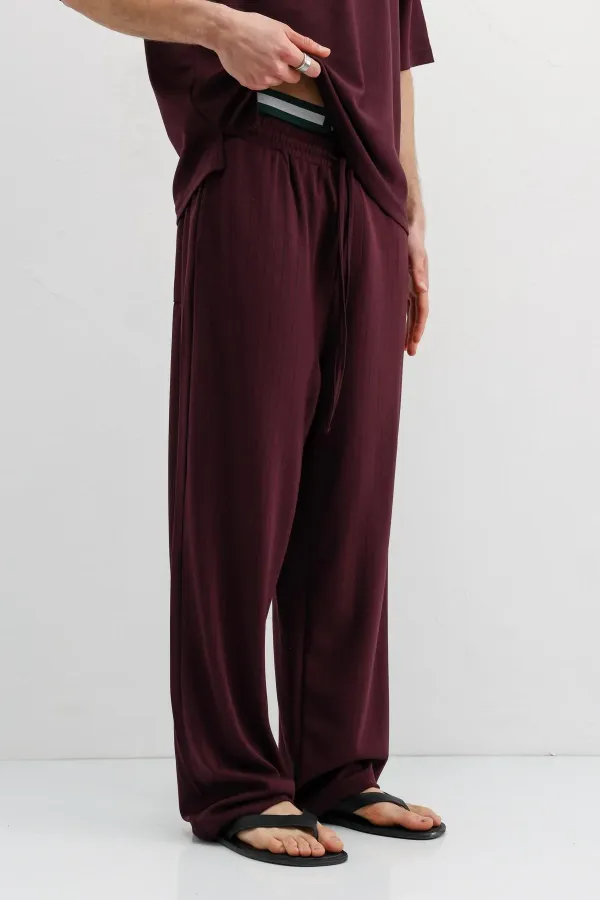 Fitilli Dokulu Baggy Eşofman Alt Mürdüm