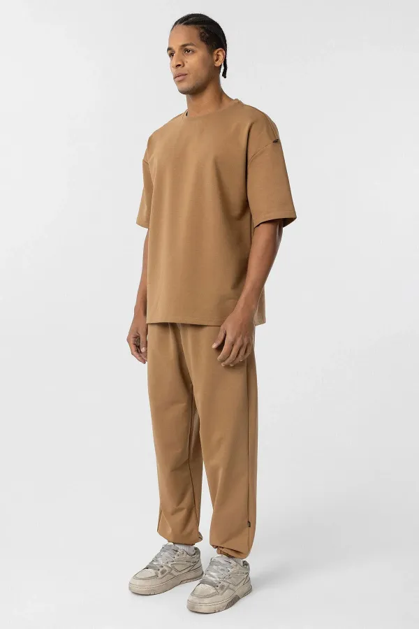 Ensemble de survêtement basique oversize à poignets élastiqués, camel