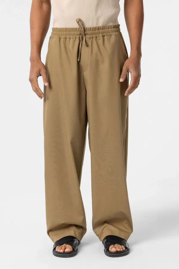 Pantalon ample à taille élastique, kaki