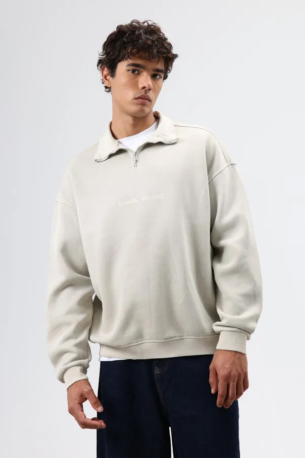 Sweat-shirt oversize à col zippé, beige